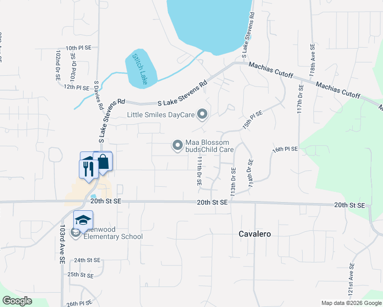 map of restaurants, bars, coffee shops, grocery stores, and more near 1613 109th Drive Southeast in Lake Stevens