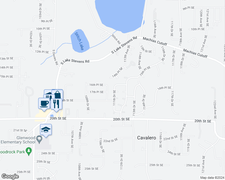 map of restaurants, bars, coffee shops, grocery stores, and more near 1630 111th Drive Southeast in Lake Stevens