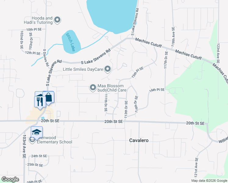 map of restaurants, bars, coffee shops, grocery stores, and more near 11125 17th Street Southeast in Lake Stevens
