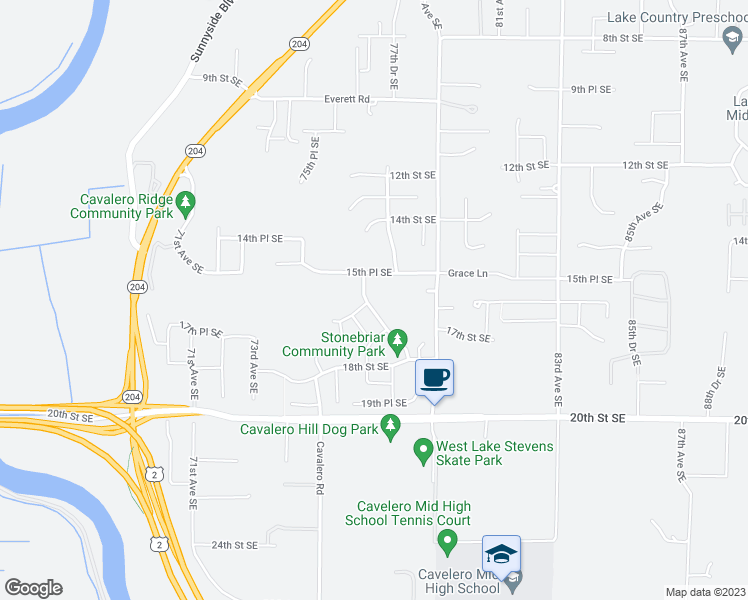 map of restaurants, bars, coffee shops, grocery stores, and more near 1605 77th Avenue Southeast in Lake Stevens