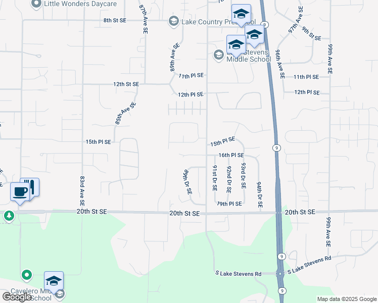 map of restaurants, bars, coffee shops, grocery stores, and more near 8924 15th Place Southeast in Lake Stevens