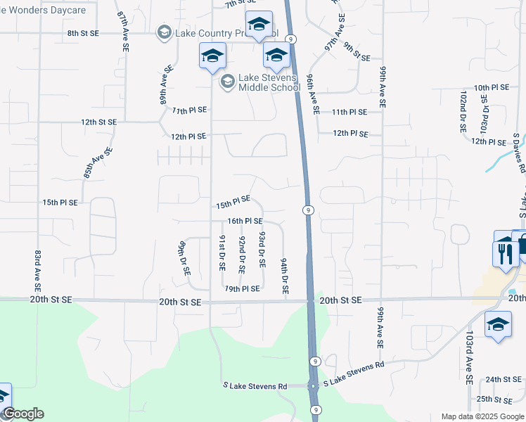 map of restaurants, bars, coffee shops, grocery stores, and more near 10127 15th Place Southeast in Lake Stevens