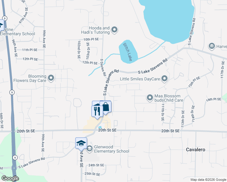 map of restaurants, bars, coffee shops, grocery stores, and more near 1516 107th Avenue Southeast in Lake Stevens