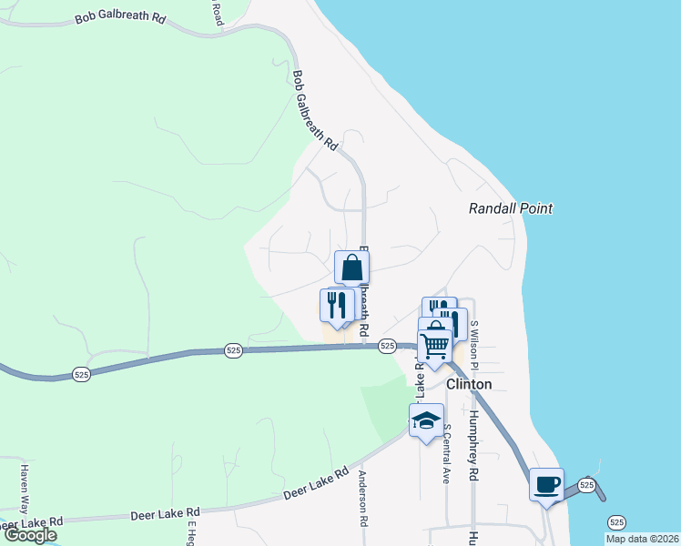 map of restaurants, bars, coffee shops, grocery stores, and more near 6287 Hinman Drive in Clinton