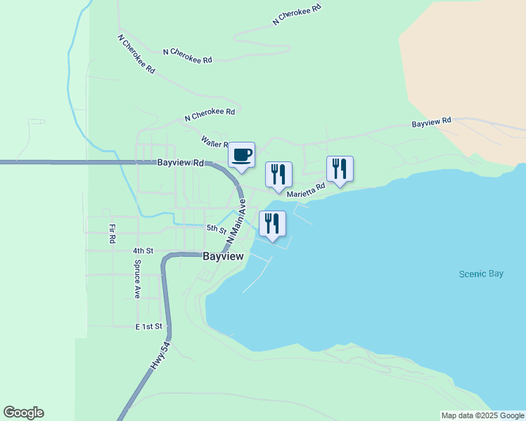 map of restaurants, bars, coffee shops, grocery stores, and more near 34212 Lakeside Avenue in Bayview