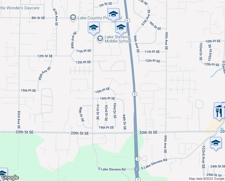 map of restaurants, bars, coffee shops, grocery stores, and more near 9220 15th Place Southeast in Lake Stevens