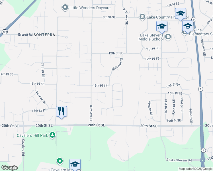 map of restaurants, bars, coffee shops, grocery stores, and more near 62 85th Avenue Southeast in Lake Stevens
