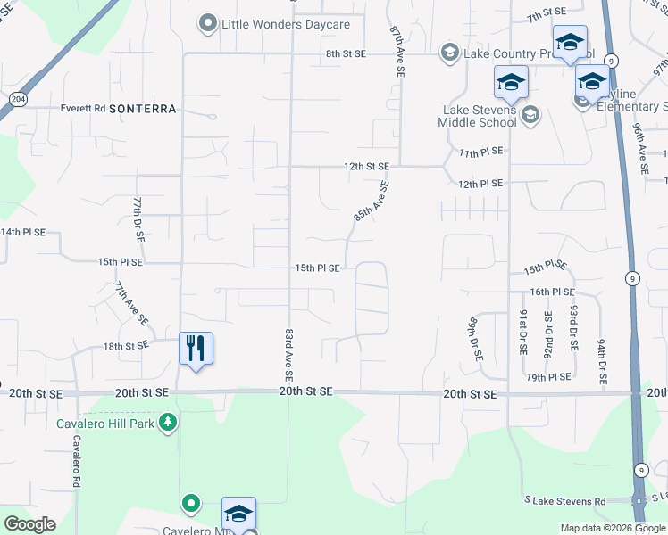 map of restaurants, bars, coffee shops, grocery stores, and more near 8407 15th Place Southeast in Lake Stevens