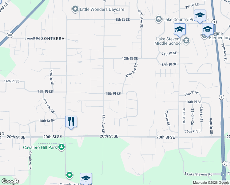 map of restaurants, bars, coffee shops, grocery stores, and more near 8407 15th Place Southeast in Lake Stevens
