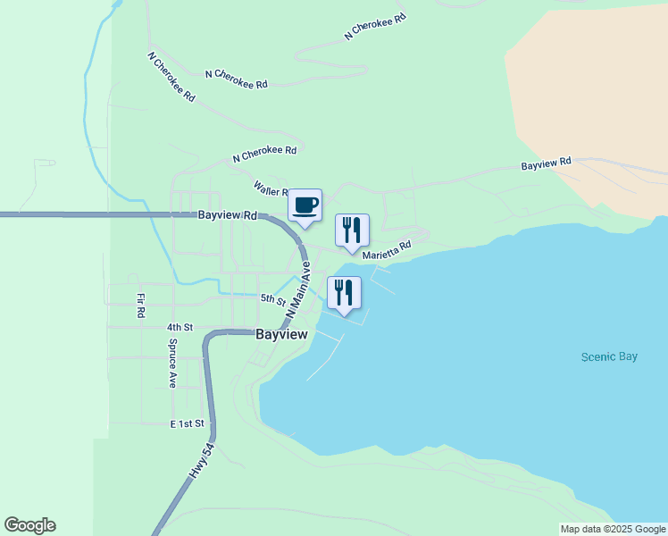 map of restaurants, bars, coffee shops, grocery stores, and more near 34212 Lakeside Avenue in Bayview