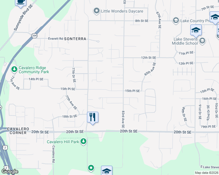 map of restaurants, bars, coffee shops, grocery stores, and more near 1406 82nd Avenue Southeast in Lake Stevens