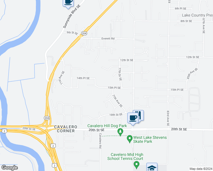 map of restaurants, bars, coffee shops, grocery stores, and more near 7525 15th Place Southeast in Lake Stevens