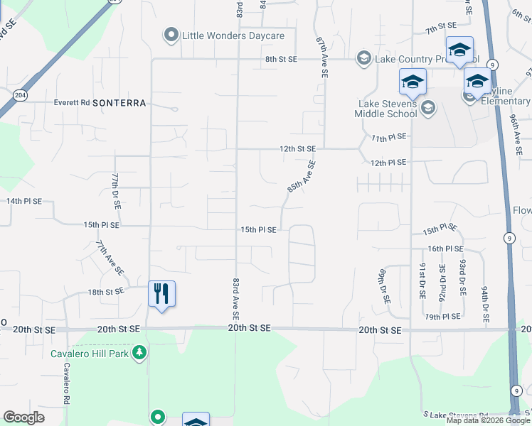 map of restaurants, bars, coffee shops, grocery stores, and more near 1324 84th Avenue Southeast in Lake Stevens