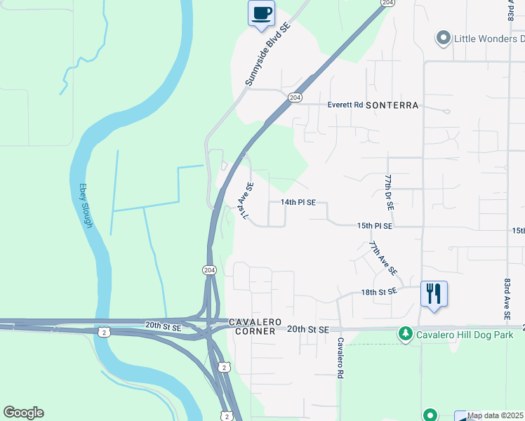 map of restaurants, bars, coffee shops, grocery stores, and more near 1406 72nd Avenue Southeast in Lake Stevens