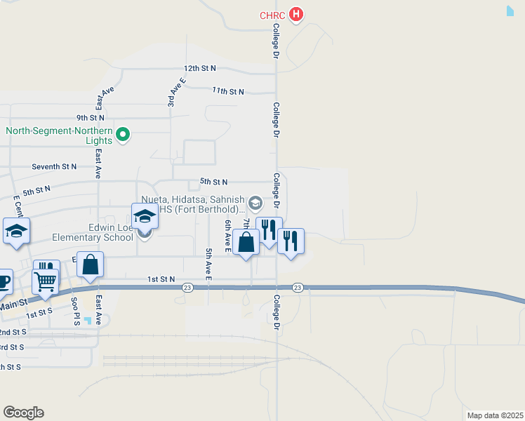 map of restaurants, bars, coffee shops, grocery stores, and more near 815 College Drive in New Town