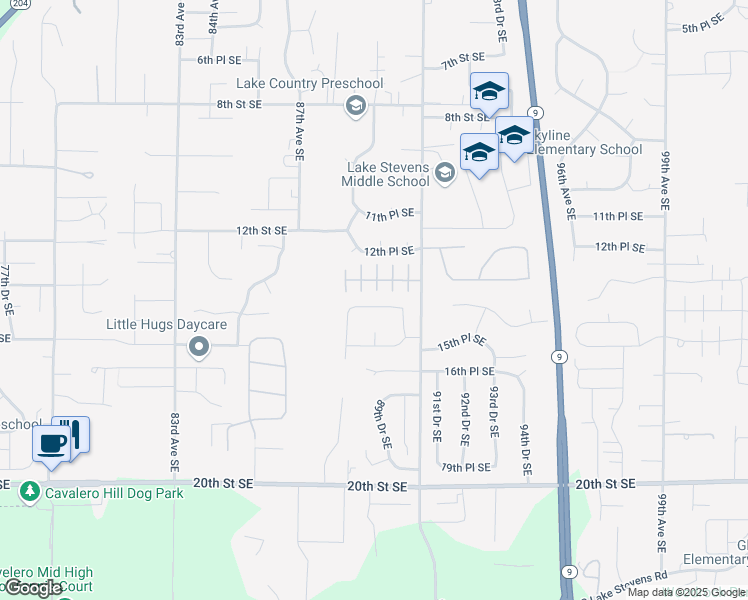 map of restaurants, bars, coffee shops, grocery stores, and more near 8911 14th Place Southeast in Lake Stevens
