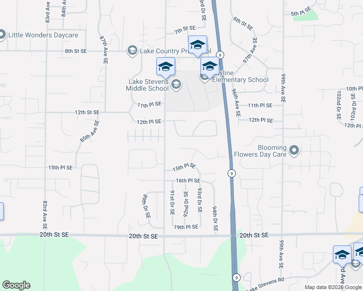 map of restaurants, bars, coffee shops, grocery stores, and more near 9207 15th Street Southeast in Lake Stevens