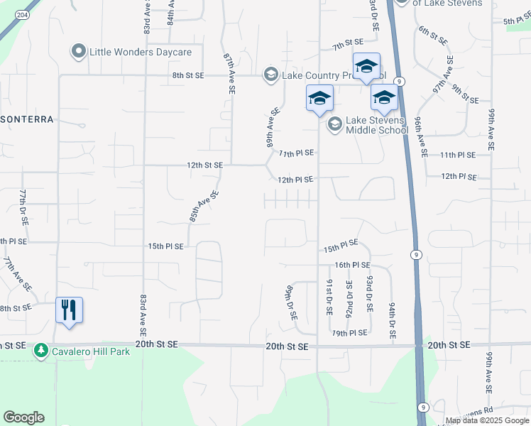 map of restaurants, bars, coffee shops, grocery stores, and more near 8815 14th Pl SE in Lake Stevens