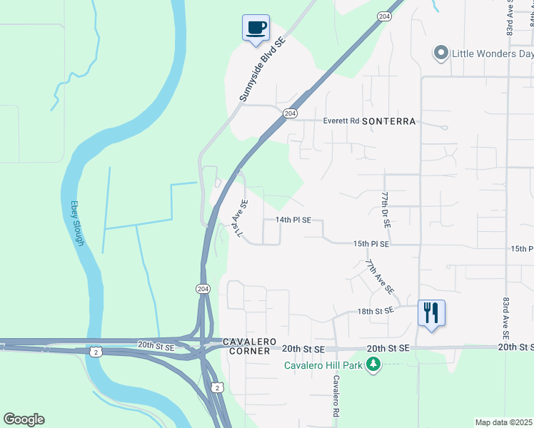 map of restaurants, bars, coffee shops, grocery stores, and more near 1406 72nd Avenue Southeast in Lake Stevens