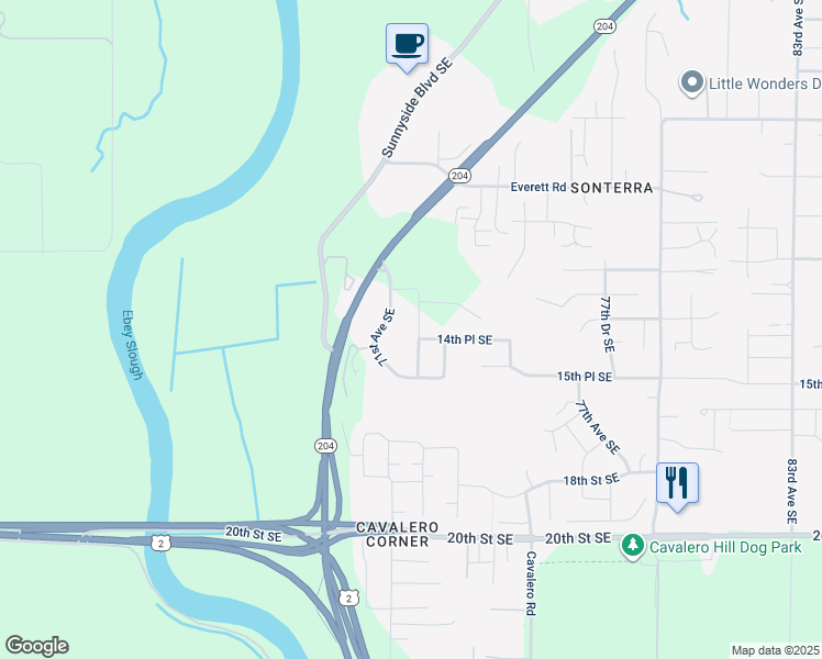 map of restaurants, bars, coffee shops, grocery stores, and more near 1406 72nd Avenue Southeast in Lake Stevens