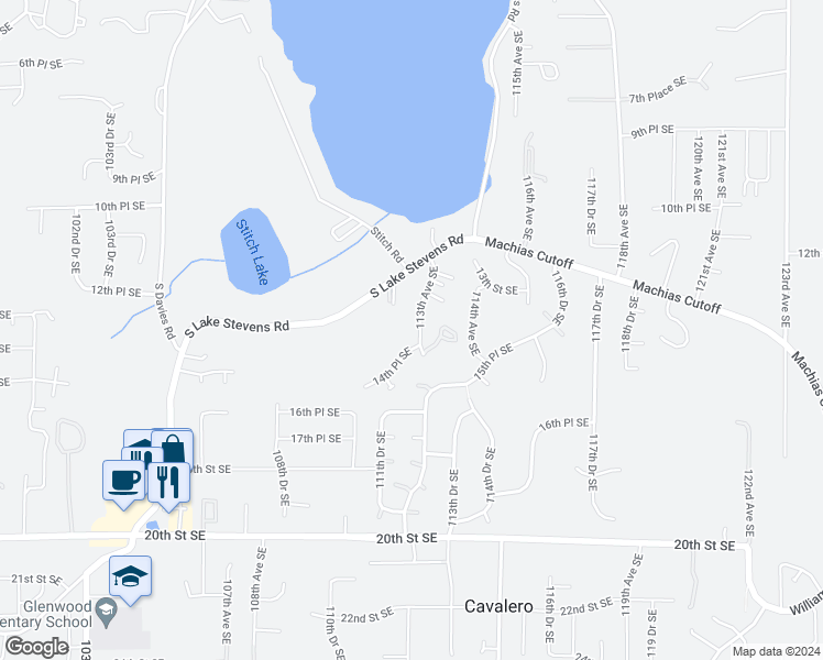 map of restaurants, bars, coffee shops, grocery stores, and more near 1402 113th Avenue Southeast in Lake Stevens