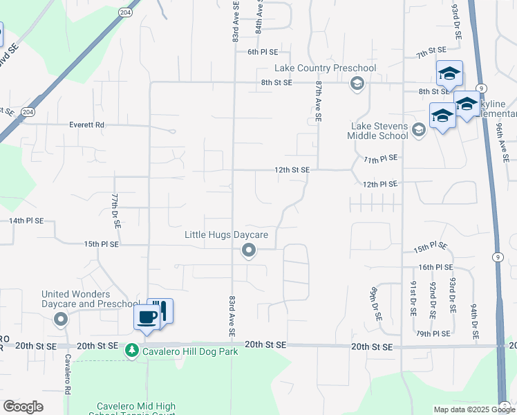 map of restaurants, bars, coffee shops, grocery stores, and more near 1324 84th Avenue Southeast in Lake Stevens
