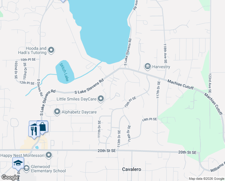 map of restaurants, bars, coffee shops, grocery stores, and more near 1417 113th Avenue Southeast in Lake Stevens