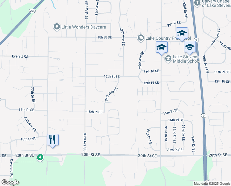 map of restaurants, bars, coffee shops, grocery stores, and more near 1311 85th Avenue Southeast in Lake Stevens