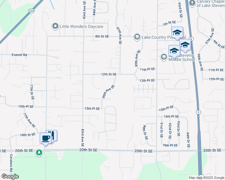 map of restaurants, bars, coffee shops, grocery stores, and more near 1311 85th Avenue Southeast in Lake Stevens