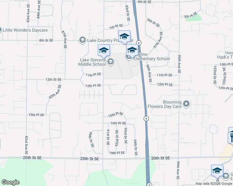 map of restaurants, bars, coffee shops, grocery stores, and more near 9207 15th Street Southeast in Lake Stevens