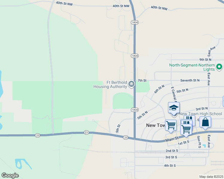 map of restaurants, bars, coffee shops, grocery stores, and more near 102-104 Dakota Drive in New Town