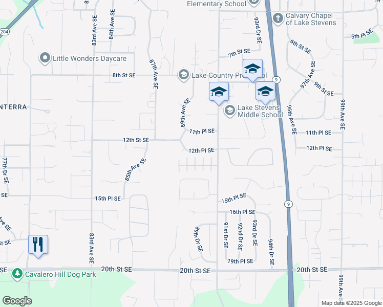 map of restaurants, bars, coffee shops, grocery stores, and more near 8914 12th Place Southeast in Lake Stevens