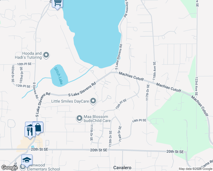 map of restaurants, bars, coffee shops, grocery stores, and more near 1215 113th Avenue Southeast in Lake Stevens