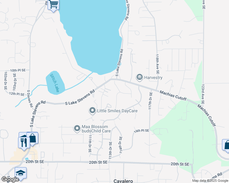 map of restaurants, bars, coffee shops, grocery stores, and more near 1222 114th Avenue Southeast in Lake Stevens