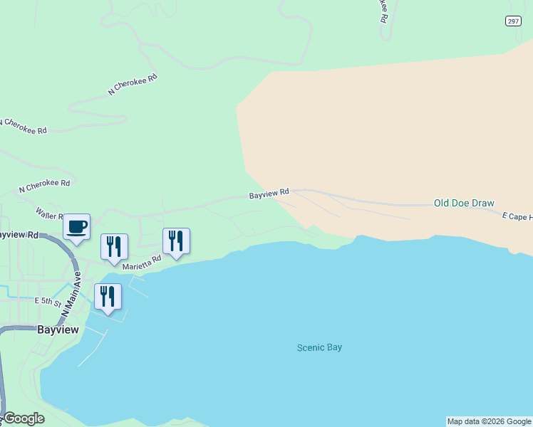 map of restaurants, bars, coffee shops, grocery stores, and more near 17544 East Arapaho Road in Bayview