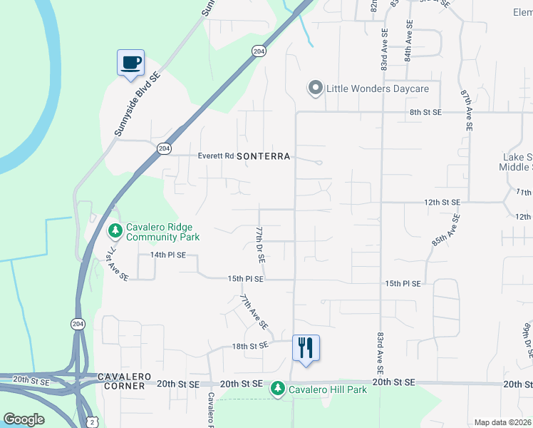map of restaurants, bars, coffee shops, grocery stores, and more near 7718 12th Street Southeast in Lake Stevens