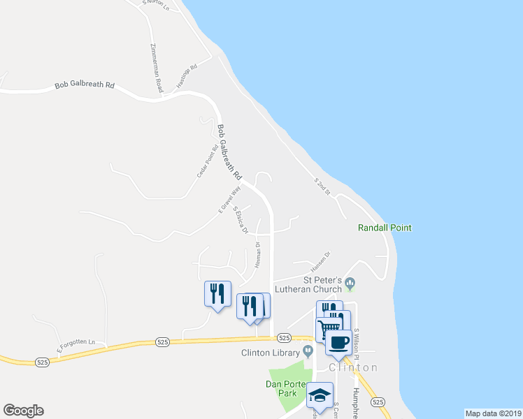 map of restaurants, bars, coffee shops, grocery stores, and more near 4670 Andre Place in Clinton