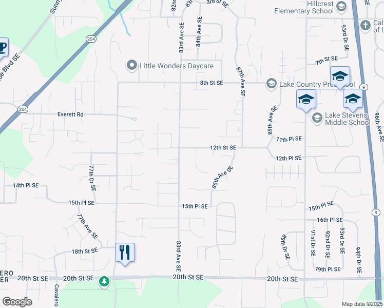map of restaurants, bars, coffee shops, grocery stores, and more near 1210 84th Avenue Southeast in Lake Stevens