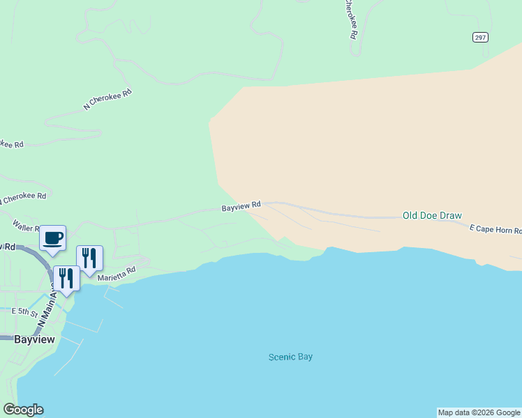map of restaurants, bars, coffee shops, grocery stores, and more near 17544 East Arapaho Road in Bayview