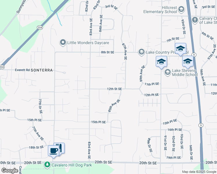 map of restaurants, bars, coffee shops, grocery stores, and more near 8513 12th Place in Lake Stevens