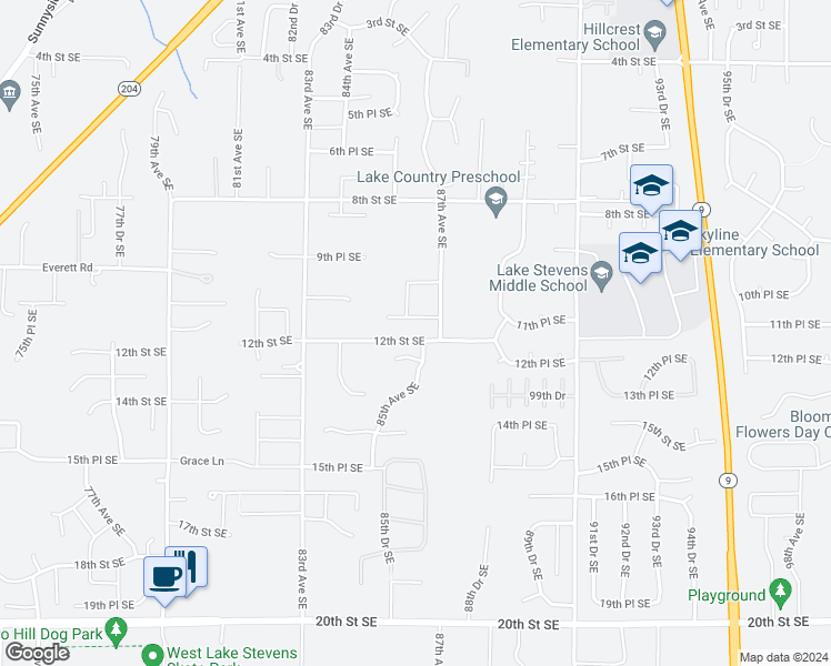 map of restaurants, bars, coffee shops, grocery stores, and more near 8609 12th Street Southeast in Lake Stevens