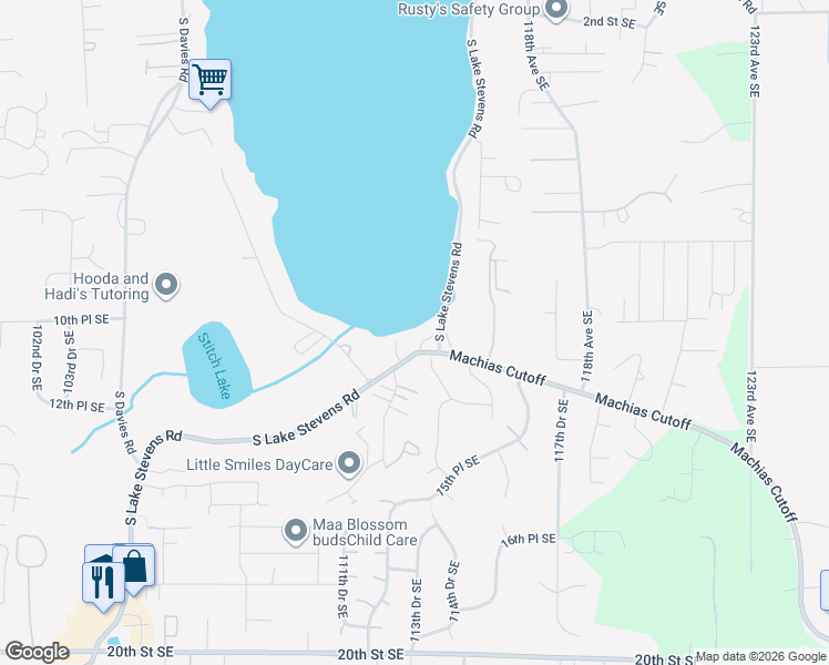map of restaurants, bars, coffee shops, grocery stores, and more near 11309 South Lake Stevens Road in Lake Stevens