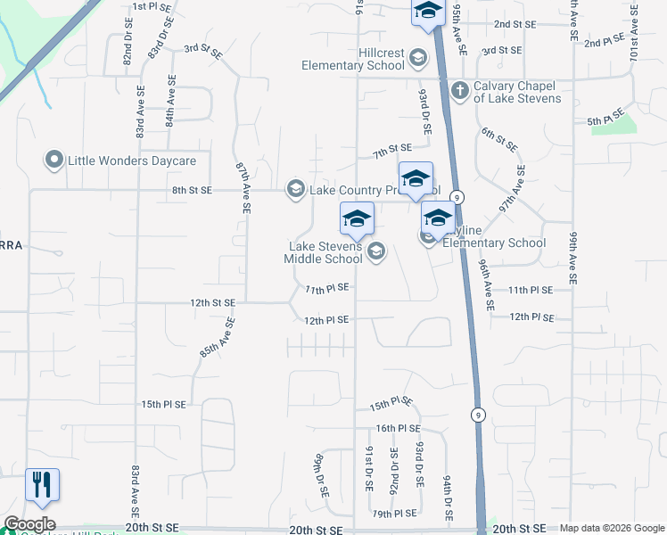 map of restaurants, bars, coffee shops, grocery stores, and more near 8914 10th Place Southeast in Lake Stevens