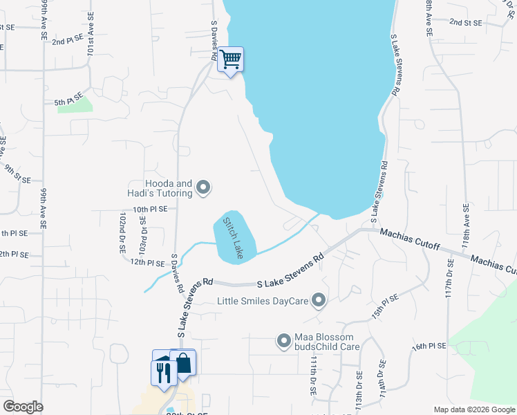 map of restaurants, bars, coffee shops, grocery stores, and more near 1018 Stitch Road in Lake Stevens
