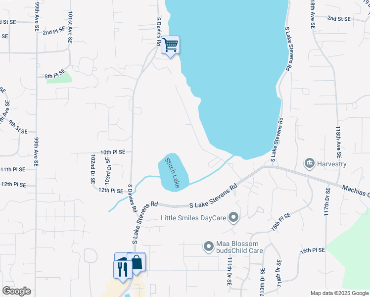 map of restaurants, bars, coffee shops, grocery stores, and more near 1018 Stitch Road in Lake Stevens