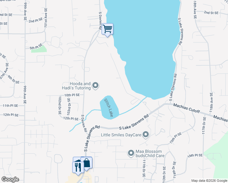 map of restaurants, bars, coffee shops, grocery stores, and more near 1018 Stitch Road in Lake Stevens