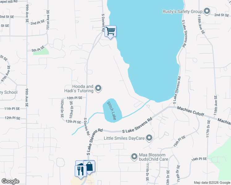 map of restaurants, bars, coffee shops, grocery stores, and more near 822 Stitch Road in Lake Stevens
