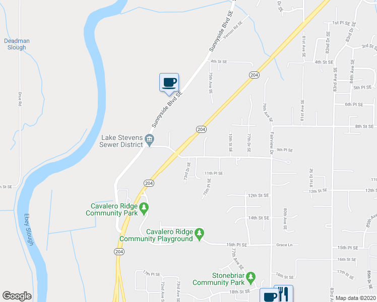 map of restaurants, bars, coffee shops, grocery stores, and more near 7405 10th Street Southeast in Lake Stevens