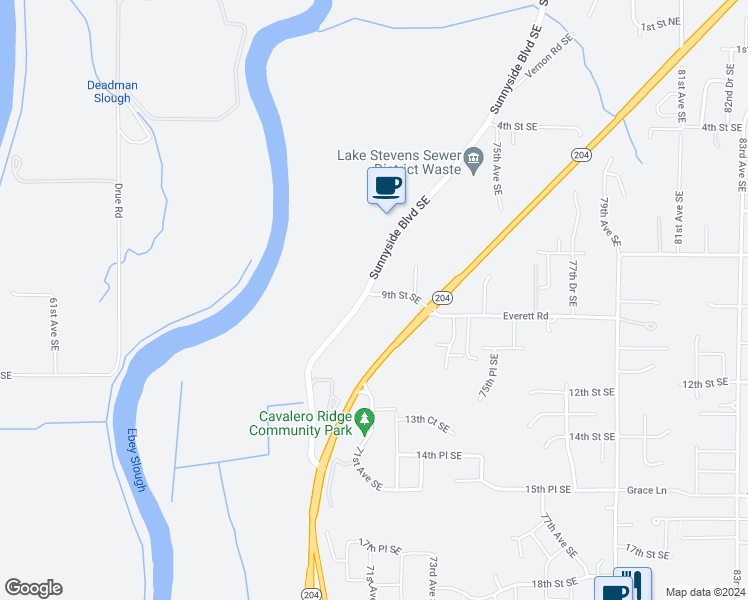 map of restaurants, bars, coffee shops, grocery stores, and more near 7121 9th Street Southeast in Lake Stevens