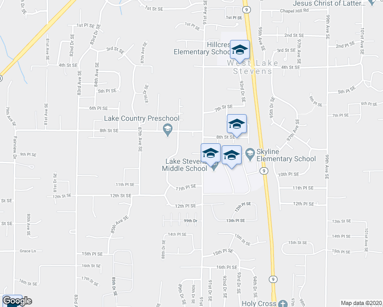 map of restaurants, bars, coffee shops, grocery stores, and more near 7907 9th Place Southeast in Lake Stevens